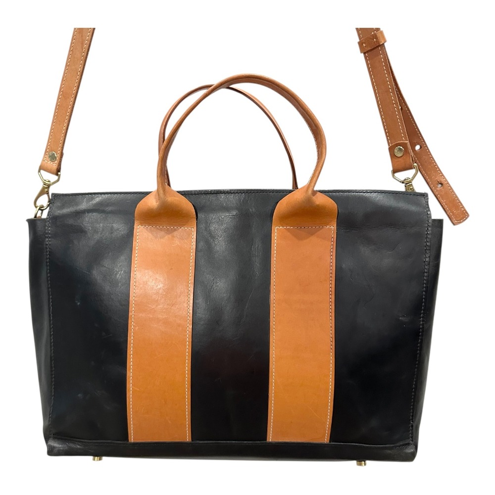 Archive Goods Leather Tote Bag Black Tan Convertible Shoulder Crossbody Satchel